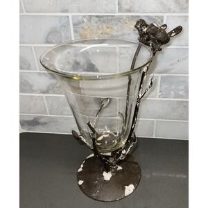Bird Branch Glass Vase Unique Home Decor Rustic Farmhouse Style Planter 9"